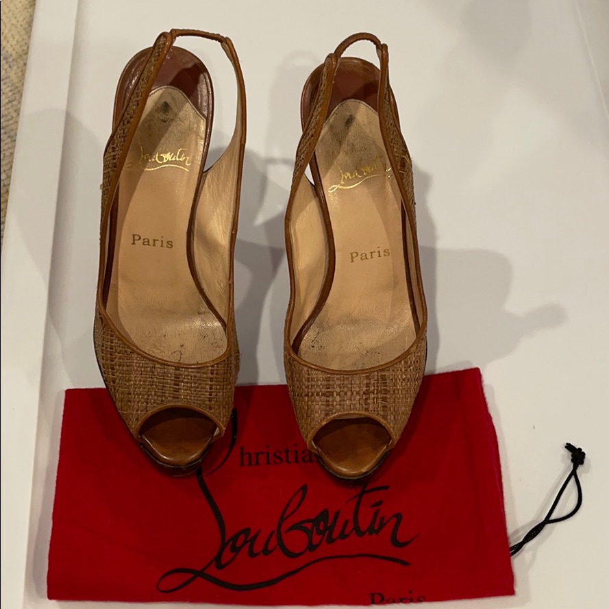 Christian Louboutin Raffia Peep Top Heels